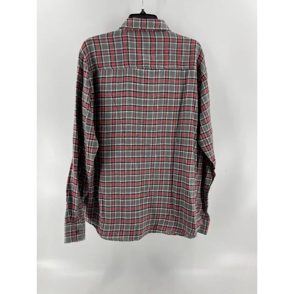 Jackson Hole Men's Gray Red Plaid Flannel Button Down Long Sleeve Shirt Size L